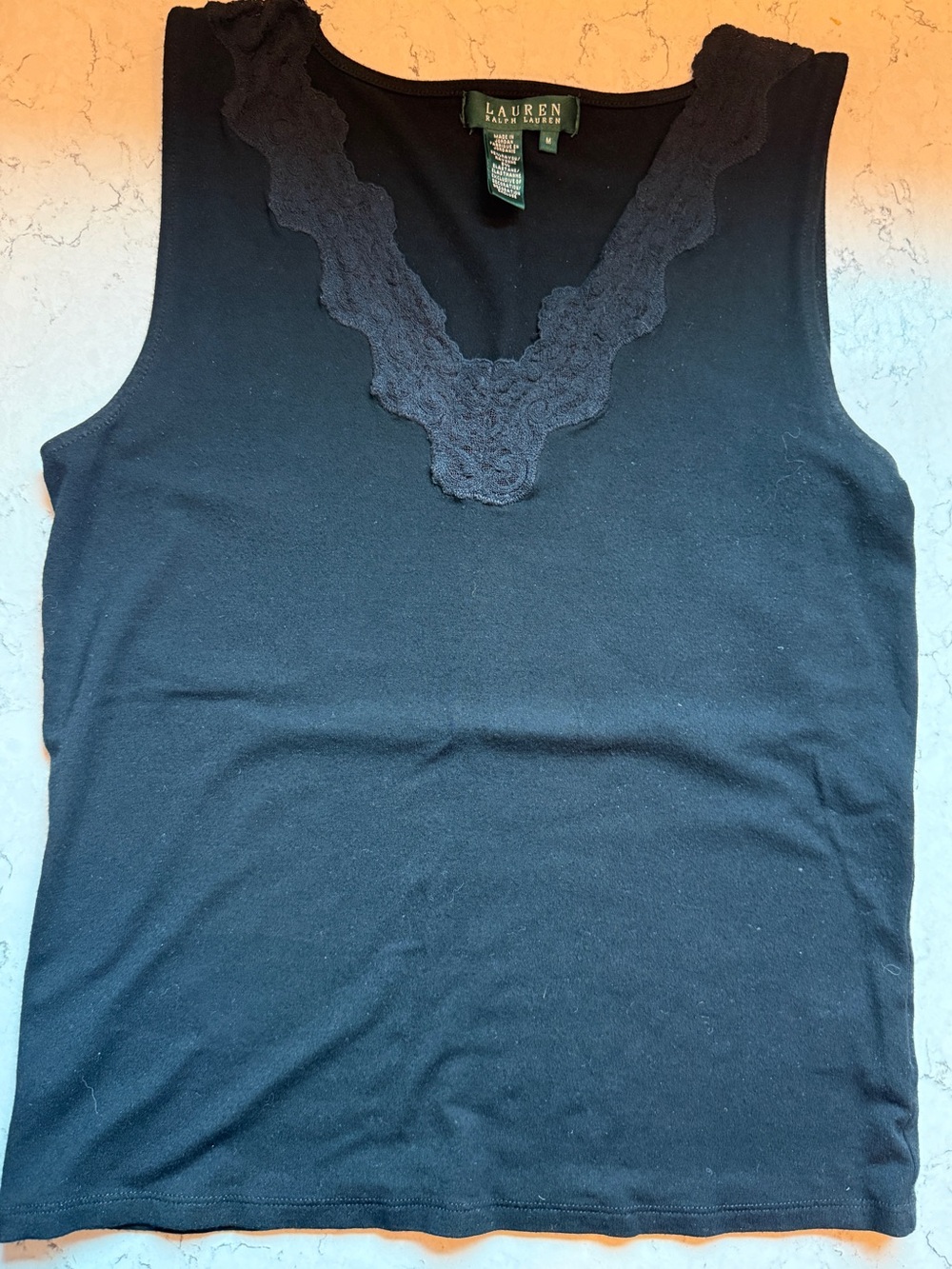 Ralph Lauren Black Lace-Trim V-Neck Top